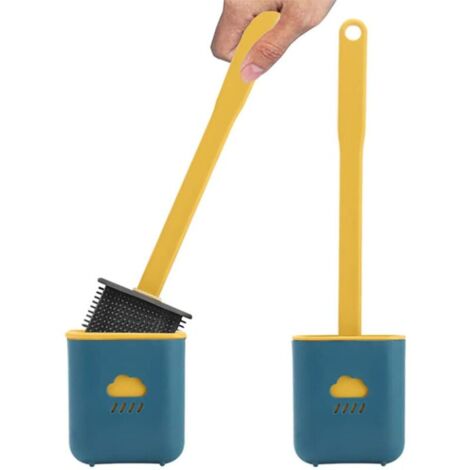 Brosse de Toilette Silicone Flexible,Brosse WC Plate,Brosse de Toilettes à Séchage Rapide,Brosse WC Suspendu,Brosse de Toilette en Silicone avec Support (Vert)