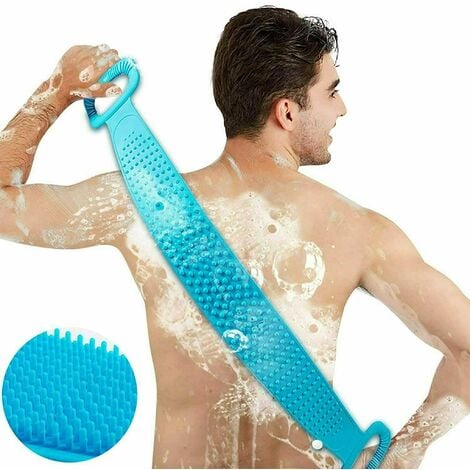 ALMI Brosse Dos Brosse Corps Scrubber Massage Silicone Douche Brosse 76cm Bleu