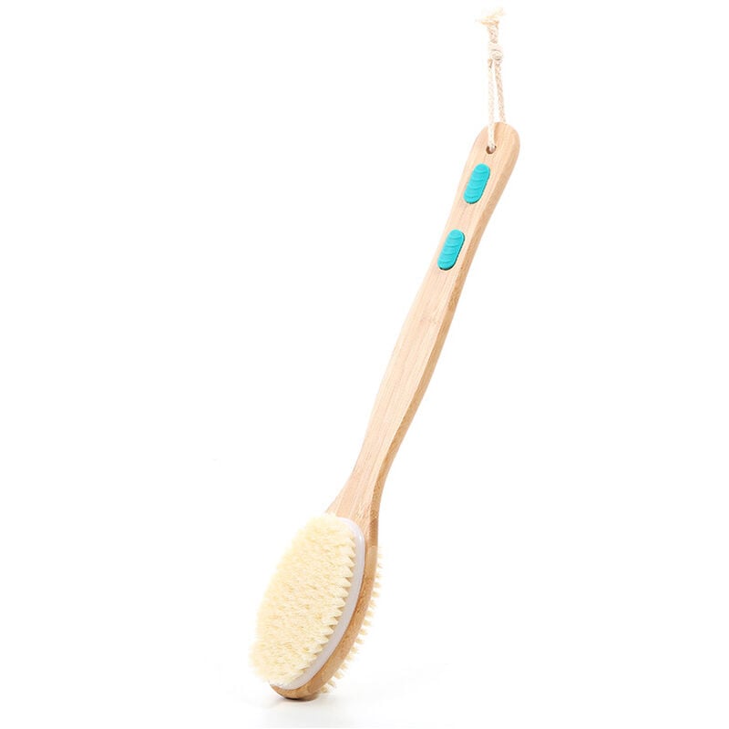 Brosse Dos Douche Brosse pour le Corps Brosse de Bain Exfoliante avec Poils Naturels et Poils Nylon Doux pour Brossage Humide ou Sec, Lavez Votre