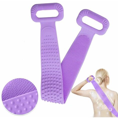 Brosse Dos Douche Silicone, Double Face Laveur de Dos en Silicone,Brosse de Bain Silicone pour Douche et Bain(76CM,violet)