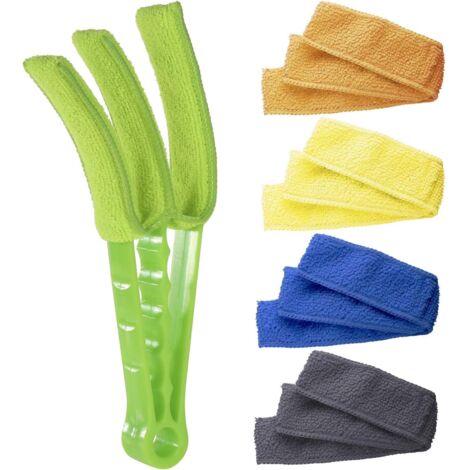 Brosse Duster pour stores avec 5 manchons en microfibre - Outils de nettoyage des stores pour volets roulants Climatiseur aveugle Jalousie Dust - Vert