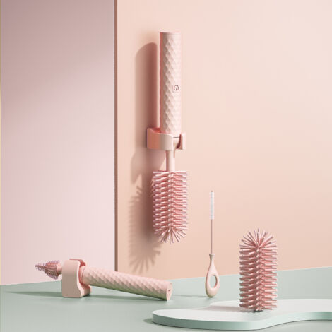 Brosse électrique de nettoyage de biberons avec trois têtes de brosse, brosse de nettoyage de tasse (rose)