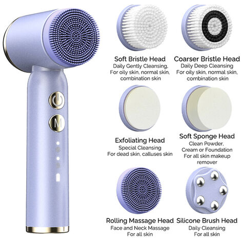 Brosse électrique de nettoyage du visage 6 en 1, en Silicone, Ultra sonique, chaude et frache, exfoliante, pour le rajeunissement de la peau, Massage, nouveau,Purple