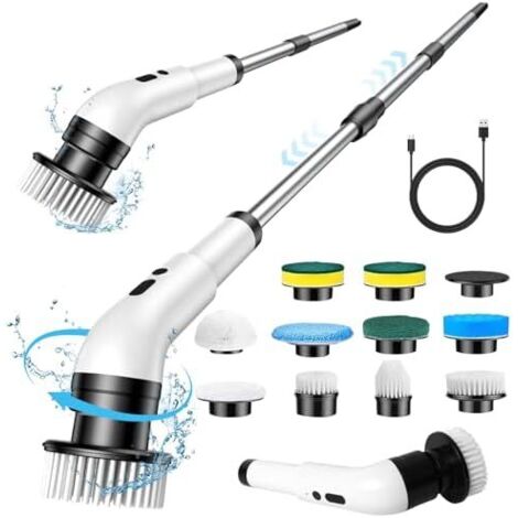 Brosse Electrique Nettoyage 10 en 1 Rotative 3 Vitesses Réglables de avec Telescopique 140cm pour Salle Bain, Sol, Cuisine, Terrasse -