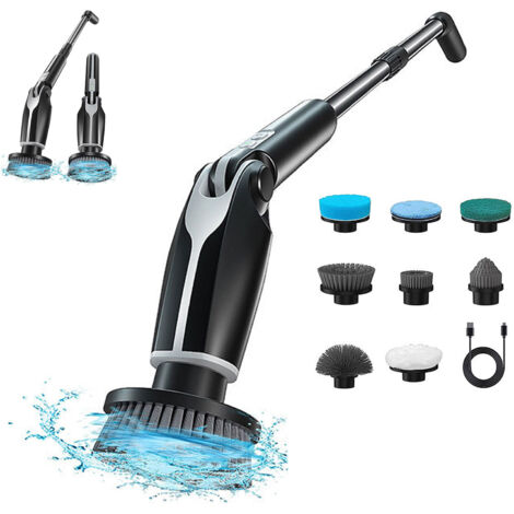 Brosse Électrique Nettoyage, Brosse Nettoyage sans Fil avec 8 Brosses remplaçables, Télécommande, 2 Vitesses de Rotation et Longueur Réglable 38-132CM pour Salle de Bain/Cusine/Voiture