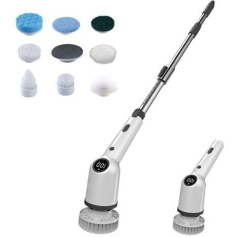 Brosse Electrique Nettoyage Rotative, Messages Vocaux Brosse Perceuse Nettoyage sans Fil avec 8 TêTes De Brosse, Electric Spin Scrubber avec PoignéE RéGlable De 137cm pour Salle De Bain Cuisine