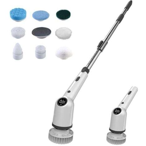 Brosse Electrique Nettoyage Rotative, Messages Vocaux Brosse Perceuse Nettoyage sans Fil avec 8 TêTes De Brosse, Electric Spin Scrubber avec PoignéE RéGlable De 137cm pour Salle De Bain Cuisine