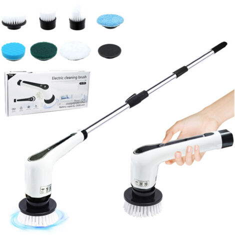 Brosse électrique rotative sans fil pour baignoire, long manche, 7 têtes de nettoyage interchangeables, rallonge, outil ménager pour sols carrelés