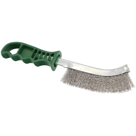 Brosse en acier inoxydable avec manche vert de 25 cm.