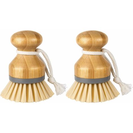 Brosse en bambou, brosse à récurer pour vaisselle, casseroles, nettoyage d'évier de cuisine, lot de 2