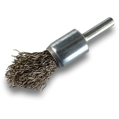 Brosse en bout sur tige  Fil INOX dur  Forme pointe  Diamètres variés - Quantité x 1 - Ø 18 mm - INOX - Dure