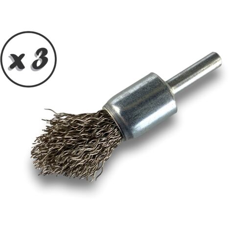 Brosse en bout sur tige  Fil INOX dur  Forme pointe  Diamètres variés - Quantité x 3 - Ø 18 mm - INOX - Dure