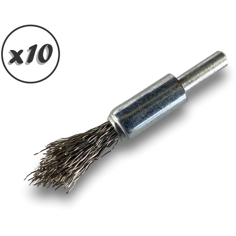 Brosse en bout sur tige Fil INOX dur Forme pointe Diamètres variés - Quantité x10 - Ø 12 mm - INOX - Dure