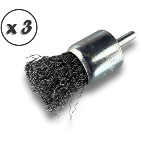 Brosse en bout sur tige Forme pinceau Fil ACIER dur Diamètres variés - Quantité x 3 - Ø 28 mm - acier - Dure