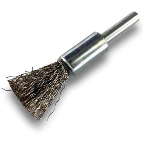 Brosse en bout sur tige  Forme pinceau  Fil INOX dur  Diamètres variés - Quantité x 1 - Ø 12 mm - INOX - Dure