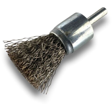 Brosse en bout sur tige  Forme pinceau  Fil INOX dur  Diamètres variés - Quantité x 1 - Ø 22 mm - INOX - Dure