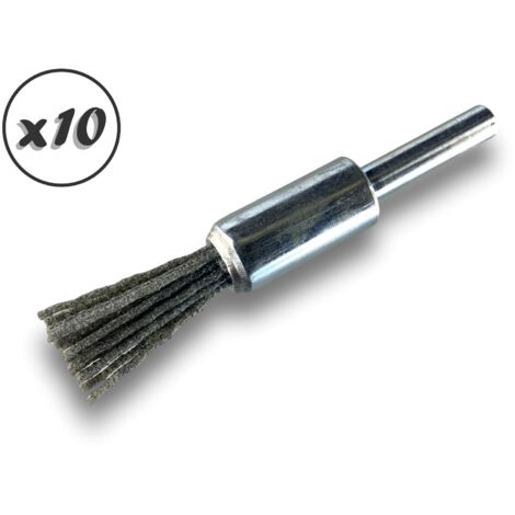 Brosse en bout sur tige  NYLON abrasif grain 80  Diamètres variés - Quantité x10 - Ø 12 mm - NYLON - Grain 80