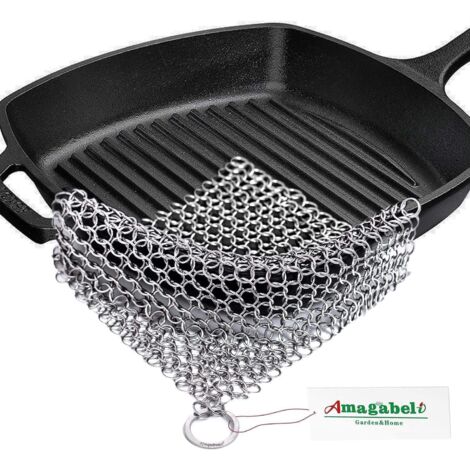 Brosse en cotte de mailles 8' x 6' en acier inoxydable 316L de qualité supérieure pour le nettoyage des poêles en fonte, woks et cocottes. Anneau de suspension inclus. Modèle rectangulaire 316 Cs03.