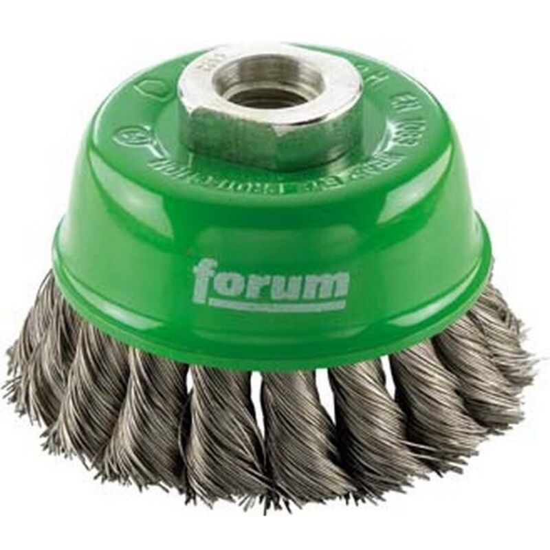 Brosse en forme de coupe, fil d'acier inoxydable, torsadé, Ø de la brosse : 65 mm, Epaisseur du fil 0,50 mm, Vitesse maxi. 12500 tr/mn