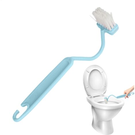 Brosse en forme de S à poils souples Brosse coudée pour le nettoyage des toilettes, des cuisines et des salles de bain, bleu