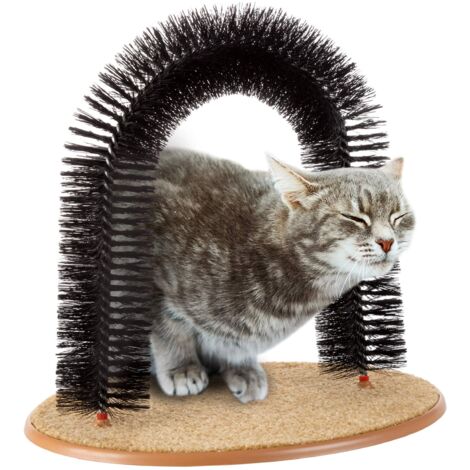 Brosse en poils de chat avec base moquette, gratte-dos et masseur pour la perte et le contrôle des griffes (noir)