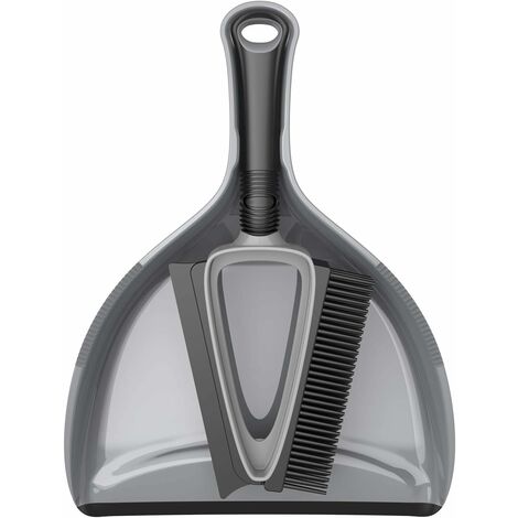 Brosse en TPR poils et Raclette avec Ensemble Pelle à Poussière, Pelle à Poussière et Ensemble de Brosses, Gris & Noir, Lot de 1
