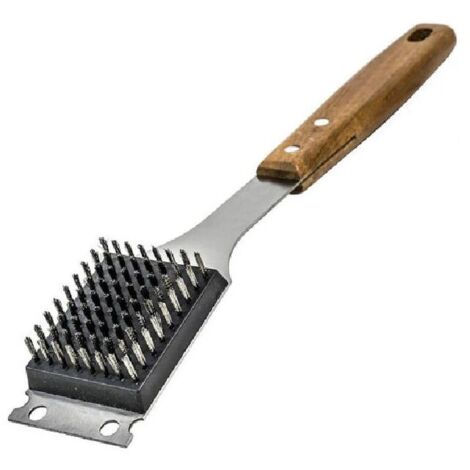Brosse et grattoir pour barbecue BBQ Aid - Brosse pour barbecue en extérieur avec manche en bois allongé et tête en acier inoxydable remplaçable - Anti-rayures - Brosse pour tous les barbecues