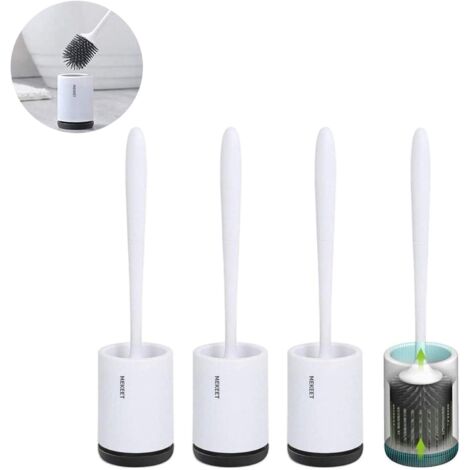 Brosse et support de brosse de toilette en silicone, support de brosse de toilette pour salle de bain, brosse de nettoyage de toilette en silicone à poils souples (lot de 3 - sol)-AquaForge