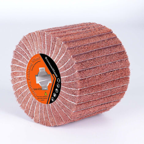 Brosse Fibre Synthétique et Lamelles Abrasives Grain-120 Ø120mm/L100mm, Toile Abrasive Rouleau Ponceur, Manchons de Ponçage pour Surfaces en Bois, Métal et Pierre, Rénovés, Motif Satiné