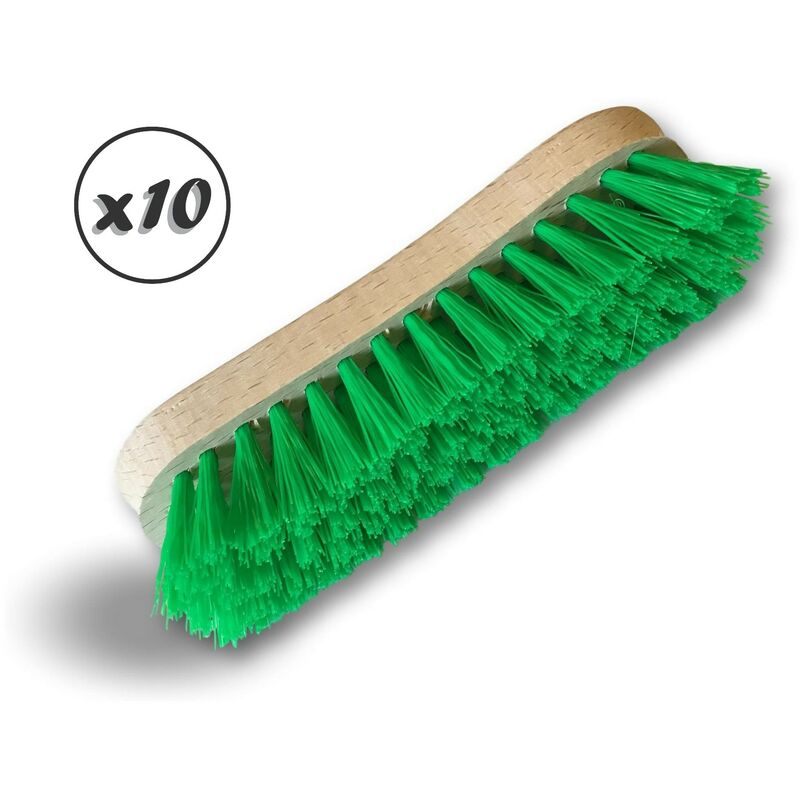 Kibros - Brosse à laver et récurer ppl vert - Monture bois - Nettoyage, brossage pont mur sol carrelage - Quantité x10 - ppl vert