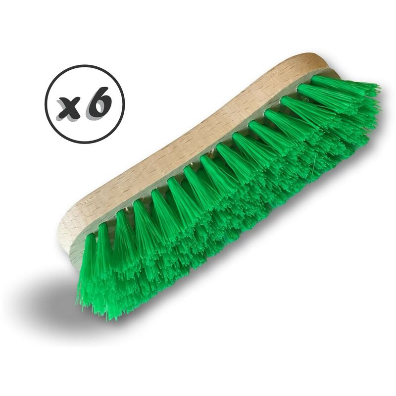 Kibros - Brosse à laver et récurer ppl vert - Monture bois - Nettoyage, brossage pont mur sol carrelage - Quantité x 6 - ppl vert