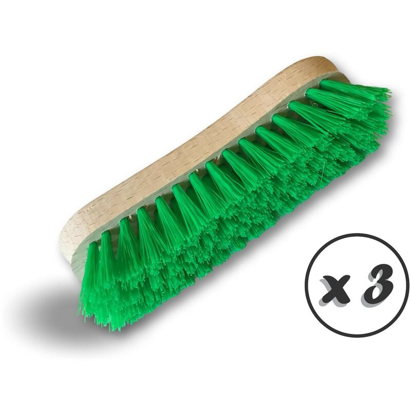 Kibros - Brosse à laver et récurer ppl vert - Monture bois - Nettoyage, brossage pont mur sol carrelage - Quantité x 3 - ppl vert