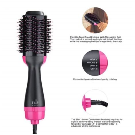 Brosse Lissante Chauffante Ionique, sèche-cheveux en une étape 3 en 1 avec fonction anti-brûlure