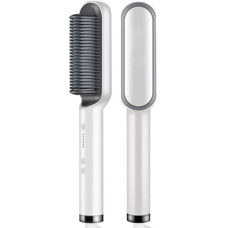 Brosse Lissante ionique - Brosse Chauffante Céramique Professionnelle - Chauffage rapide -Double utilisation droite et bouclée blanc