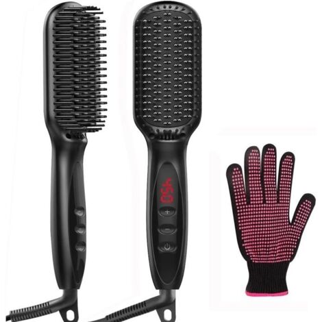 Brosse lissante pour cheveux, brosse lissante ionique améliorée 2 en 1 avec fonction anti-brûlure, rapide en 30 secondes