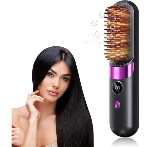 Brosse Lissante pour Cheveux, Mini Brosse Lissante Sans Fil, 4 RéGlages De TempéRature 140-199°, Portable, Multifonctionnel Cüramique Peigne Lissant une, Convient pour la Barbe et la Coiffure