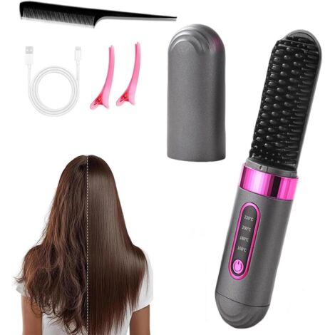 Brosse Lissante Sans Fil, Chauffage Céramique MCH Fer à Lisser 4 Réglages De Température Avec Soin Capillaire Aux Ions Négatifs Vitesse De Lissage 2 Fois Plus Rapide pour Travel