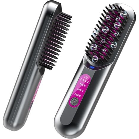 TIGREZY Brosse lissante sans fil, peigne chauffant portable de voyage 5000 mAh, mini brosse lissante à ions négatifs rechargeable par USB pour femmes, lisseur à barbe pour hommes