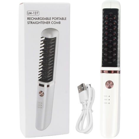 Brosse Lisseuse Cheveux 3 Températures Ajustables Anti-Brûlure USB Rechargeable Sans Fil Portable
