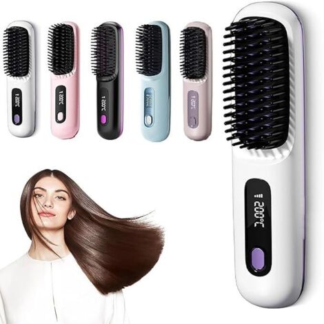 Brosse Lisseuse Sans Fil 2025, Portable et Rechargeable, Design Durable et Respectueux des Cheveux, Idéale pour les Voyages et l'Utilisation Quotidienne (Blanc)