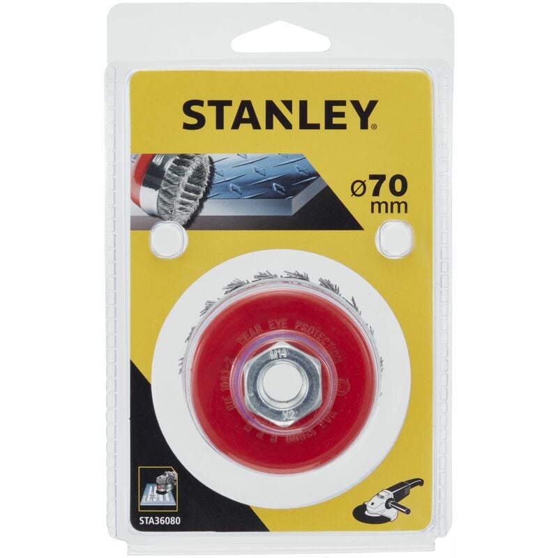 Stanley - Brosse boisseau ø 65 mm. m 14. Fil noué. Pour une utilisation sur le métal. STA36080-XJ