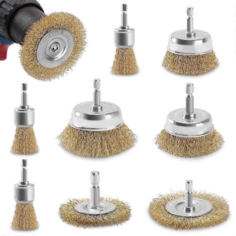 Brosse métallique à godet pour perceuse, ensemble de brosses métalliques à poils en acier au carbone (voir photo)
