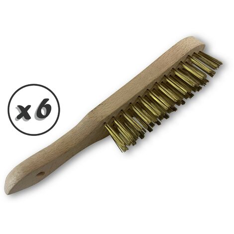 Brosse métallique à main type soudeur  Fil laiton ou inox rond lisse sur 4 rangs - Quantité x 6 - 4 rangs laiton