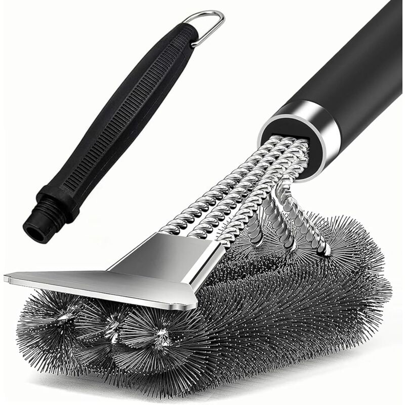 Brosse Metallique Barbecue en Acier Inoxydable 3 in 1, 45CM Long Manche Brosse Barbecue avec Grattoir, Brosse BBQ Accessoires Barbecue, pour Grille à