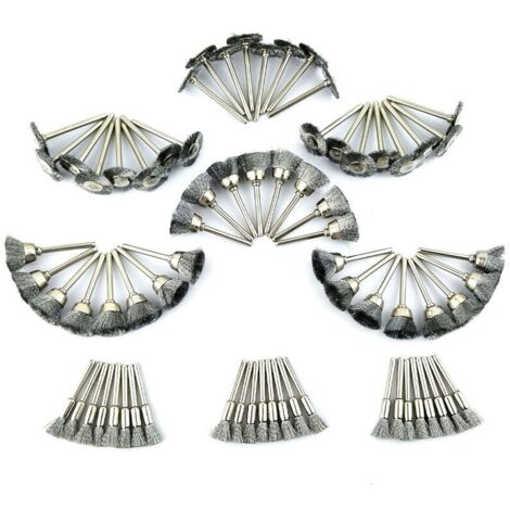 Brosse Métallique en Acier de Polissage pour Dremel 45pcs, Brosse Couronne Brosse Boisseau Brosse Pinceau 15pcs pour Chaque, Brosse Bout Brosse Plates Mini Outils Rotatifs DIY