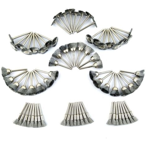 Brosse Métallique en Acier de Polissage pour Dremel 45pcs, Brosse Couronne Brosse Boisseau Brosse Pinceau 15pcs pour Chaque, Brosse Bout Brosse Plates Mini Outils Rotatifs DIY