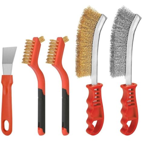 Brosse métallique, Lot de 4 Brosses Métalliques en Acier Inoxydable et Cuivre avec 1 Grattoir, pour Nettoyage de Soudure Slag Décapage Rouille Contre Poussière