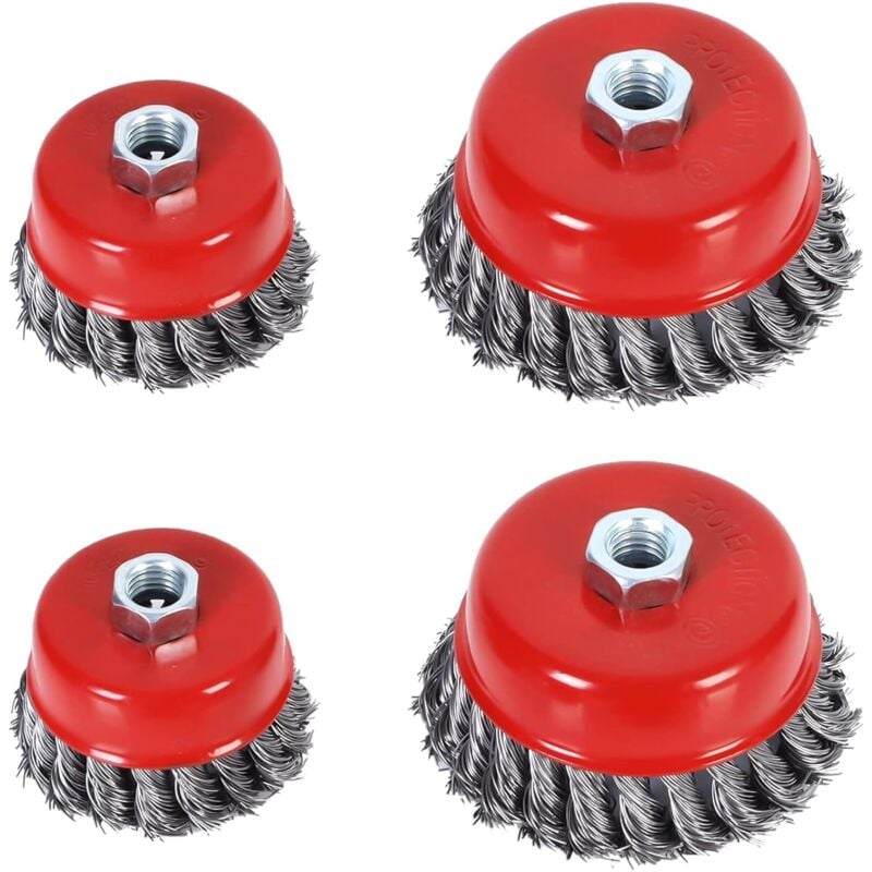 Brosse Métallique Nettoyage, 4pcs Brosse Conique pour Meuleuse d'angle, Brosse de Ponçage en Acier Torsadé pour Meuleuse d'angle(Diamètre de 75 mm et