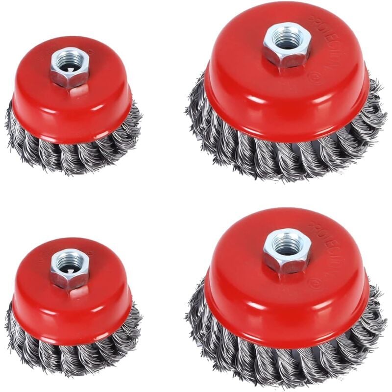 SNQ - Brosse Métallique Nettoyage, 4pcs Brosse Conique pour Meuleuse d'angle, Brosse de Ponçage en Acier Torsadé pour Meuleuse d'angle(Diamètre de 75