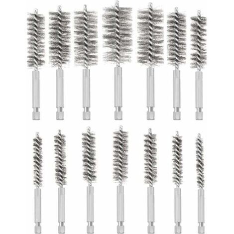 Brosse Metallique pour Perceuse, 14 Pièces Brosse de Trou en Acier Inoxydable, Différentes Tailles Brosse de Nettoyage en Acier Inoxydable pour éliminer Vieille Peinture et Rouille